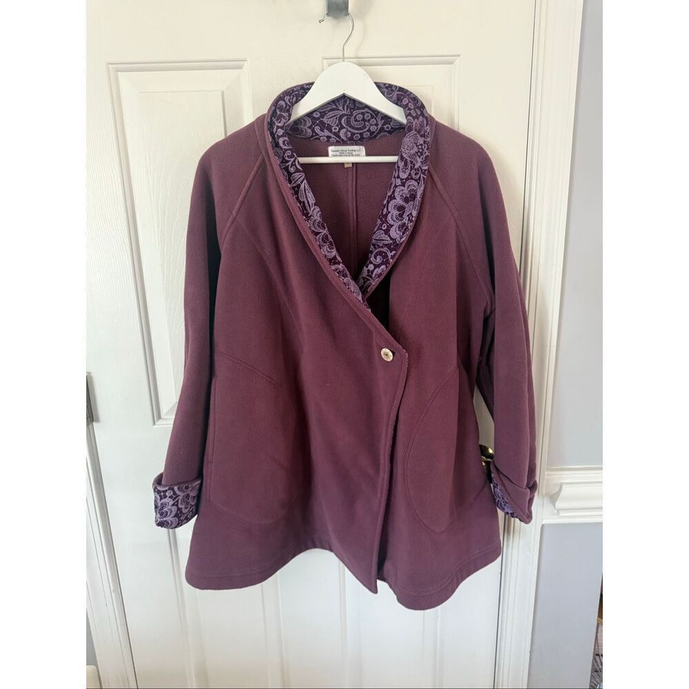 Ganesh Himal Trading Nepal Plum & Purple Print Single Button Jacket sz L EUC